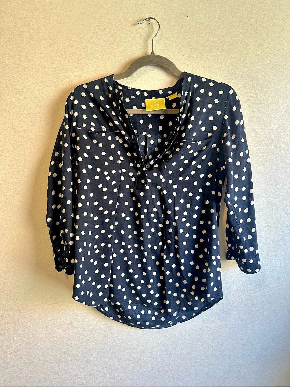 Maeve Polka Dot Blouse in Blue & White Size Small Like New